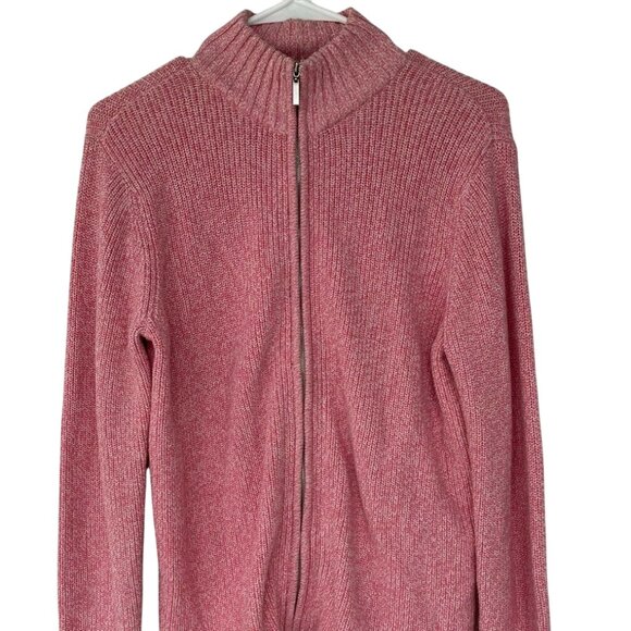 CRAZY HORSE PINK/WHITE ZIP FRONT CARDIGAN SWEATER MEDIUM-EUC - Picture 1 of 7